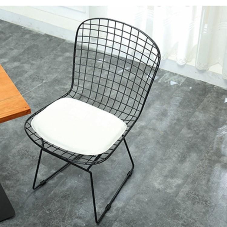 Outdoor Rose Gold Wire Stacking Metal Cafe Garden Chair with Seat Pad Indoor Living Room Relaxing Leisure Chair