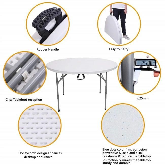 4 Foot Plastic Durable White Round Folding in Half Table