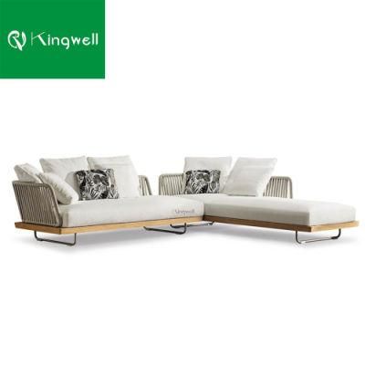 Hotel Used Garden Corner Lounge Set Aluminum and Wooden Sectional Sofa for Outdoor