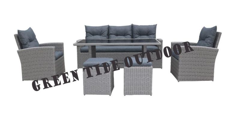 Outdoor Garden Dining Furniture Rattan Sofa Set 6PCS
