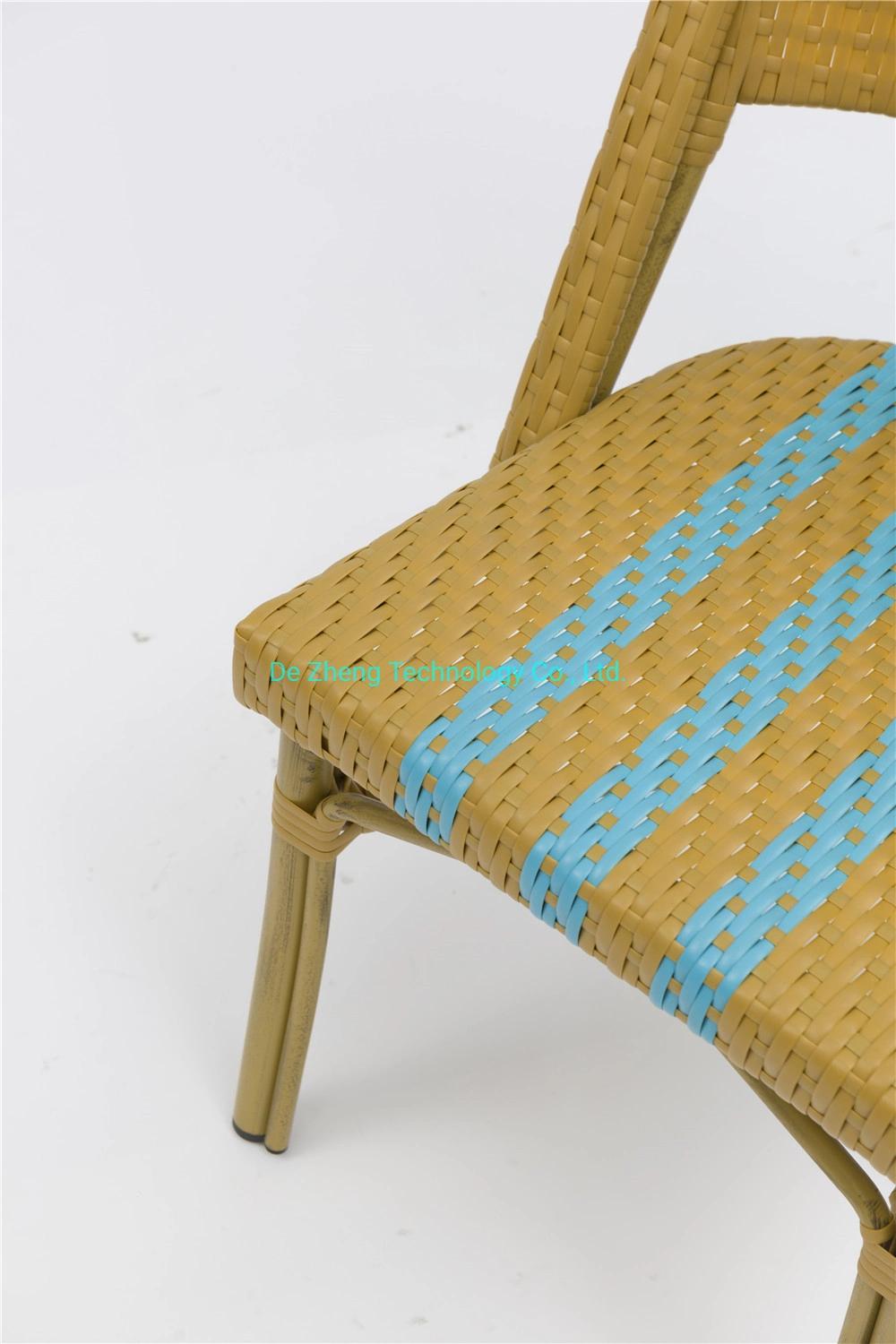 Modern Outdoor Furniture Weather Resistant Aluminum Frame Stackable Rattan Chair Balcony French Cafe Bistro Chair