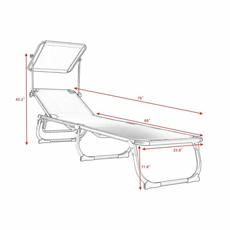 Patio Chaise Lounge Chair with Sun Shade, Folding Zero Gravity Free Recliner, Adjustable Beach Relax Chair for Camping, Support 300 Lbs (Green)