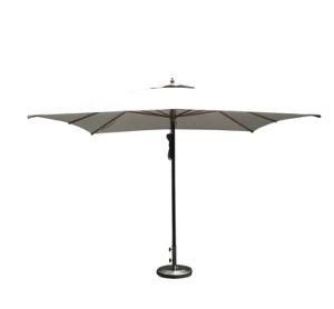 3.0X3.0 M Aluminum Central Pole Garden Leisure Umbrella with Double Pulley System, 8 Wood Ribs