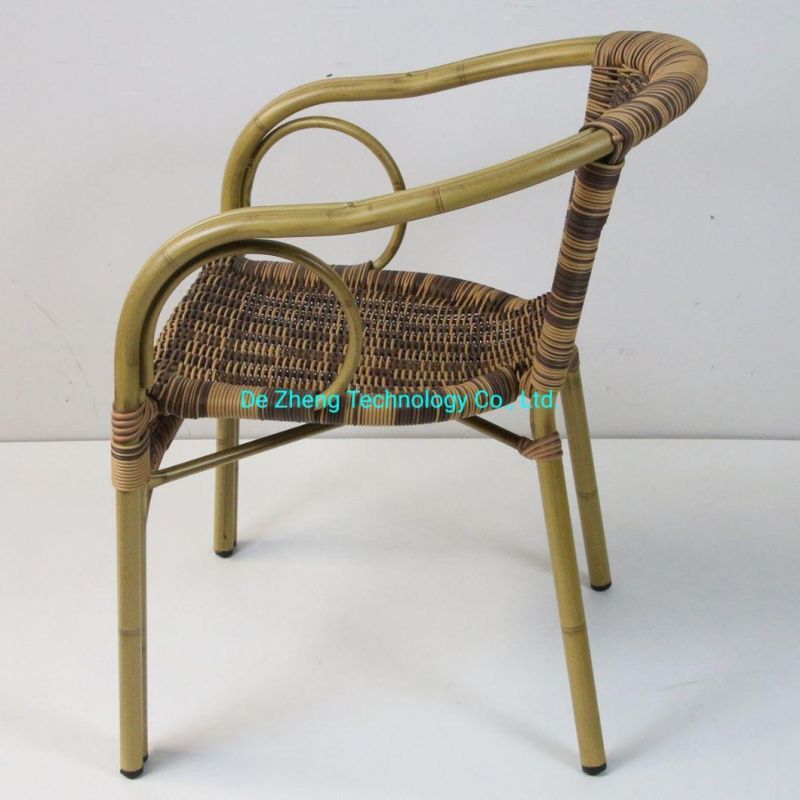 Bamboo Color Powder Coated Double Aluminum Tubes Reinforce Restaurant Cafe Rattan Furniture