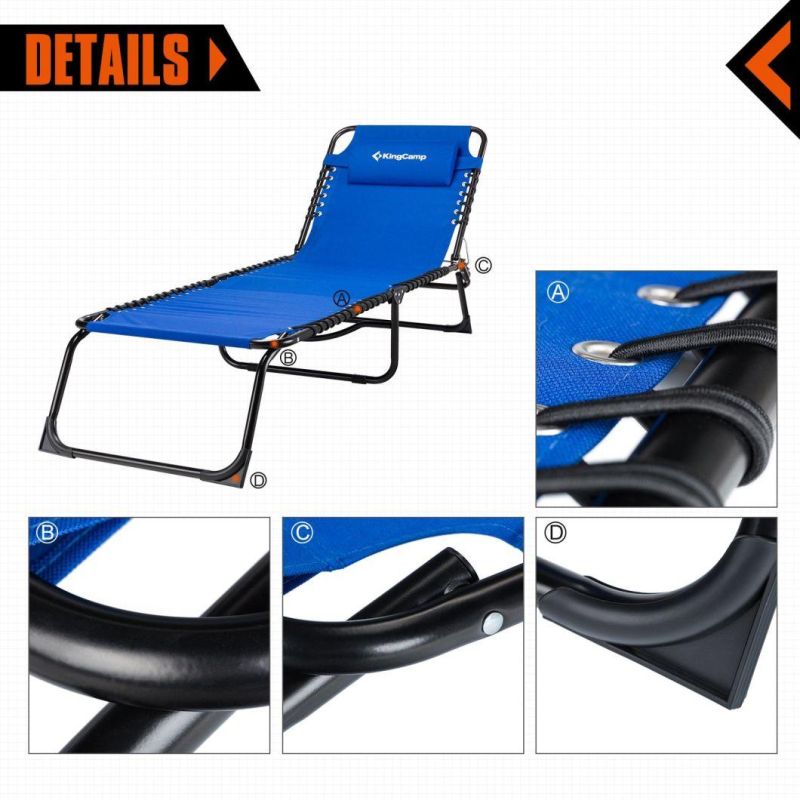 Camp Patio Lounge Chair Chaise Bed 3 Adjustable Reclining Positions Steel Frame 600d Oxford Folding Camping Cot with Removable Pillow for Camping Pool Beach