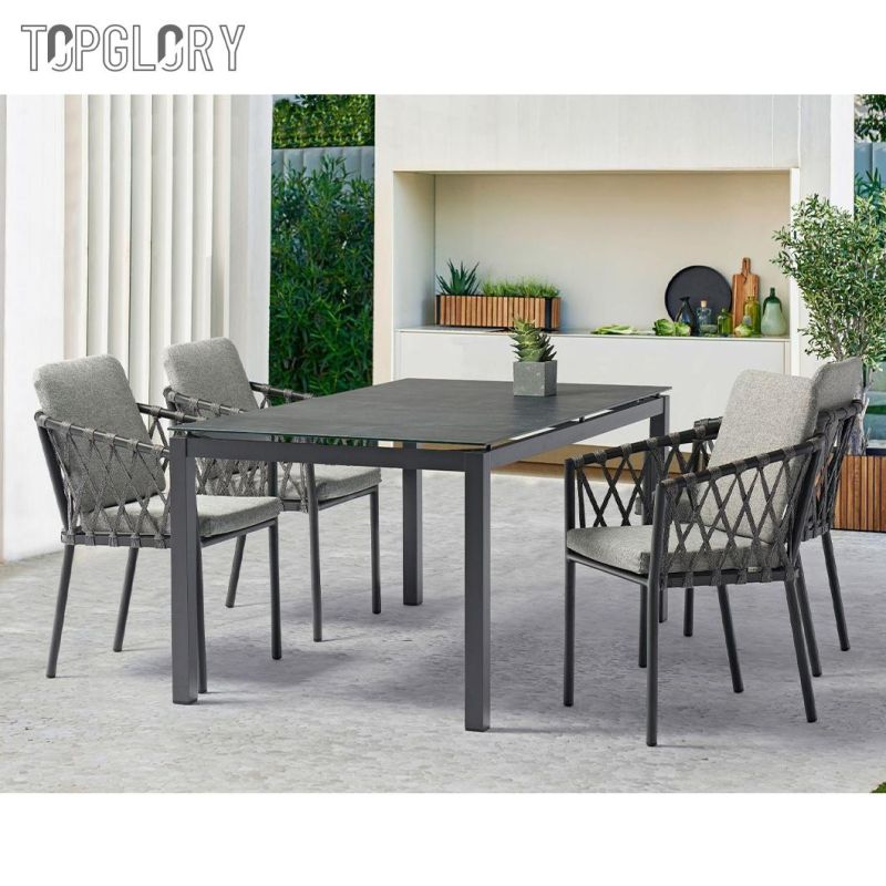 Modern Design Aluminum Outdoor Furniture Rope Coffee Table Chairs
