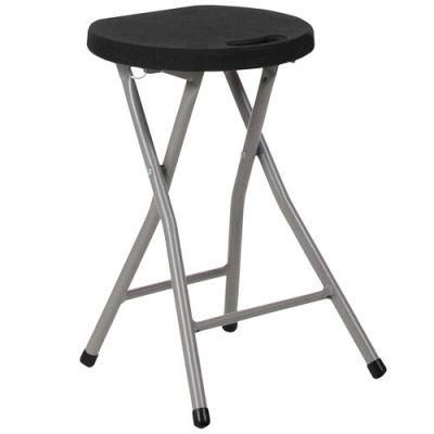 Titanium Gray Frame Foldable Stool with Black Plastic Seat