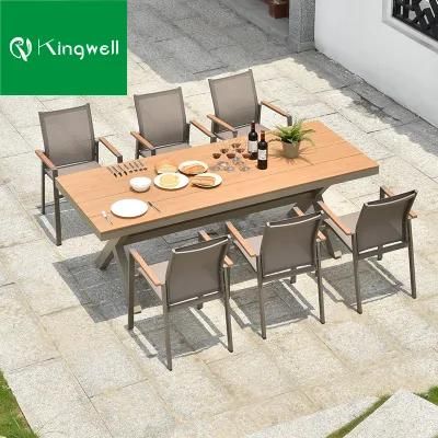 Casual Outdoor Garden Aluminum and Plastic Wooden Sectional Table and Chair Used on Hotel