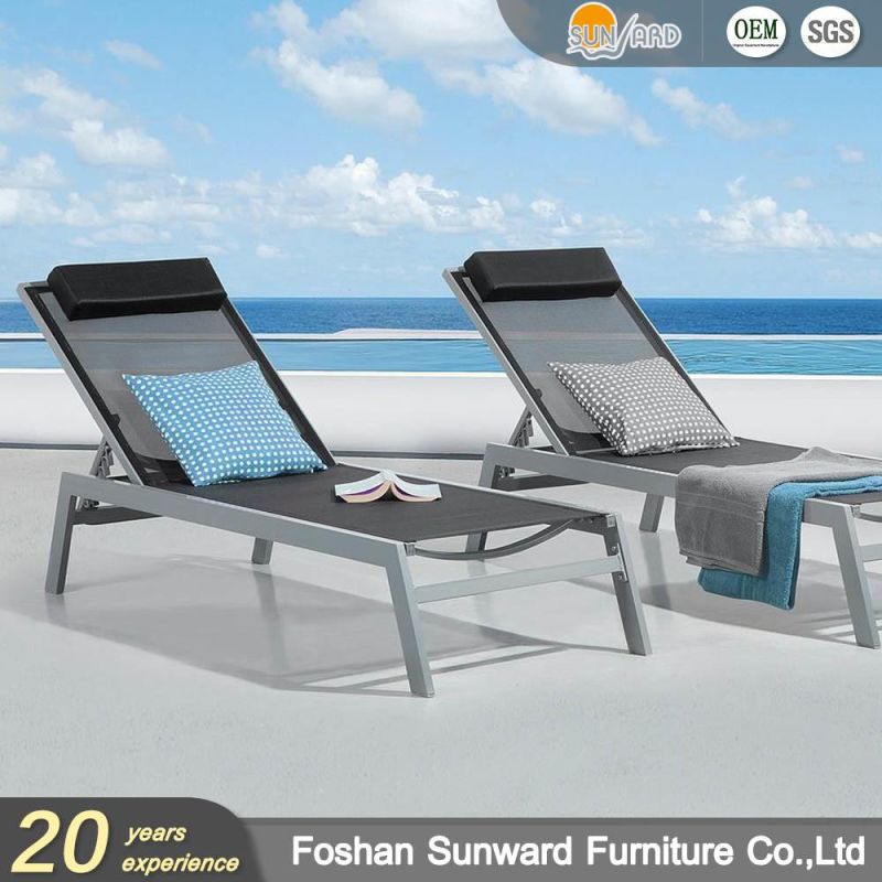 Customized Resort Hotel Pool Outdoor Beach Side Garden Sale Leisure Patio Aluminum Textliene Mesh Sunbed