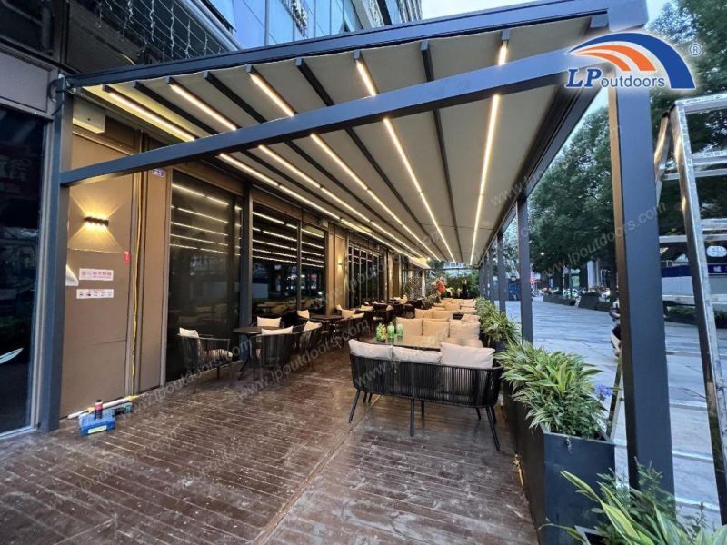 Electric Lighting Awning Pergola for Cafe Restaurant Terrace Roof Extension Shelter Canopy