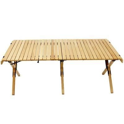 Wood Color Aluminum Portable Rolling Table Folding Camping Table with Three Legs