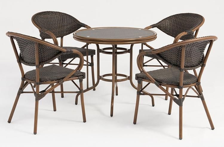4 Seaters Hotsale Coffee Outdoor Set Table Chairs Design Compact Rattan Balcovn Furniture