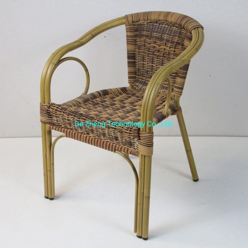 Bamboo Color Powder Coated Double Aluminum Tubes Reinforce Restaurant Cafe Rattan Furniture