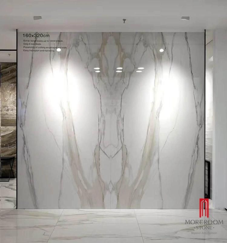 Foshan Hot Sale Artificial Stone Calacatta White Large Size Marble Look Porcelain Tile Countertops