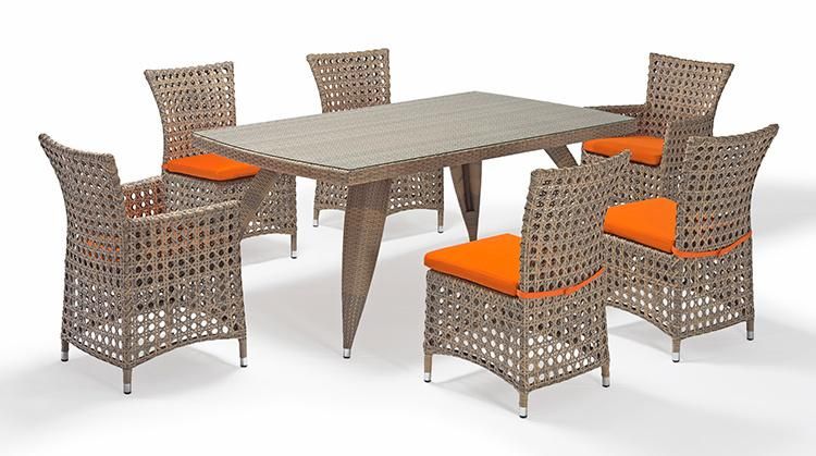 7PCS Diamond Weaving Outdoor Garden Retaurant Dining Rattan Chair and Table Set