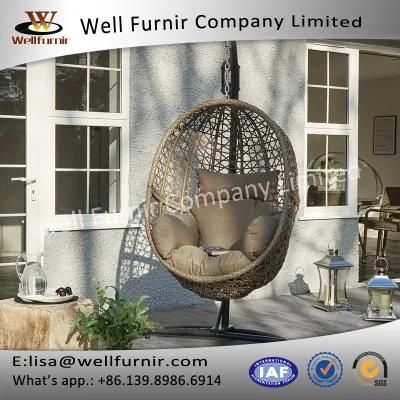 Well Furnir Proof Powder Coating Long Hanging Rattan Swing (T-048)