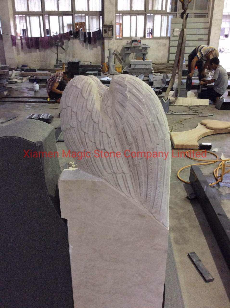 Cemetery Carved Little Angel Statue White Marble Granite Stone Headstone