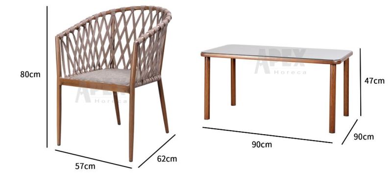 Garden Woven Rope Chair Aluminum Frame Table Outdoor Furniture Set
