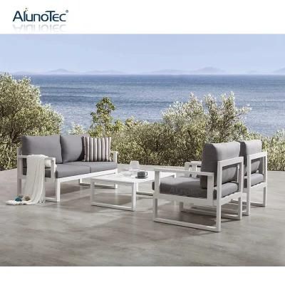 AlunoTec Outdoor Waterproof Patio Aluminum Frame 4 Seat Combination Garden Furniture Sectional Sofa Set