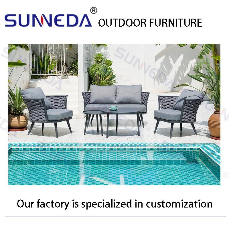 Garden Sets Aluminum Woven Furniture Outdoor Rope Chair Patio Sofa with Table