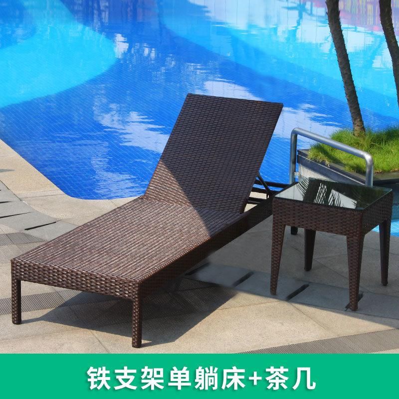 Outdoor Rattan Lounging Beach Chair Reclining Aluminum Folding Relaxing Mat Chair Lounge Footrest Beach Chairs