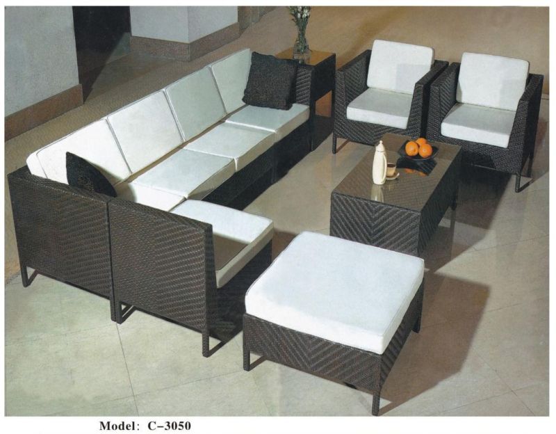 High Quality Outdoor Garden Rattan Furniture Sets with Sectional Corner Sofa and Single Chair and Table