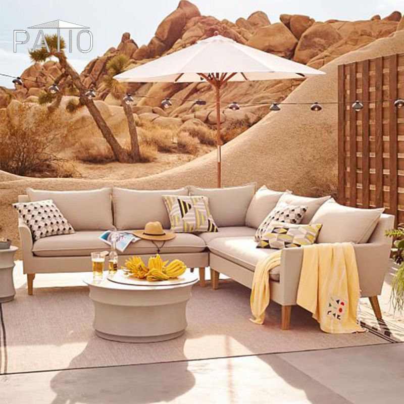 Wood Garden Set Wooden Material Outdoor Furniture All Weather L-Shape Teak Sofa