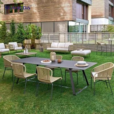 Modern Backyard Pool Weaving Dining Chairs and Table Furniture Sets