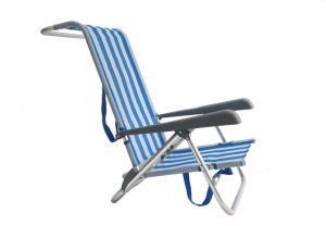 7 Positions Beach Chair Folding Chair Low Seat with Pillow Blue/White