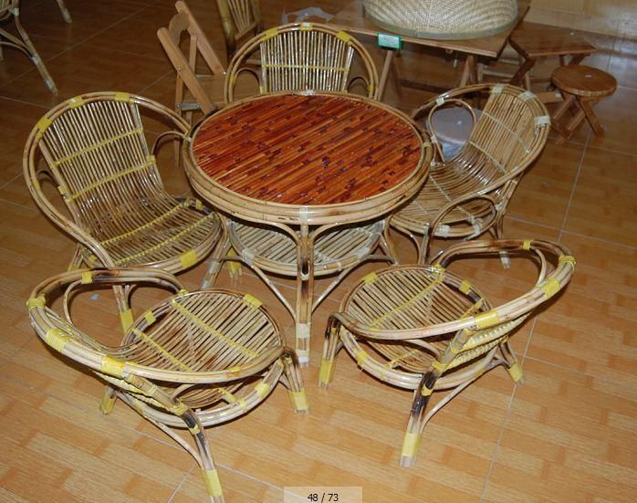 Outdoor Garden Bamboo Patio Furniture Dining Rattan Table and Stackable Rattan Chair