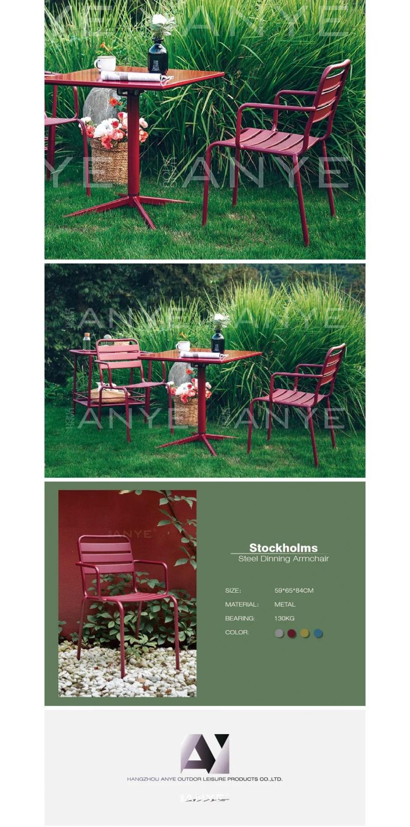 Courtyard Occasional Furniture Rust Resistant Metal Stackable Armchair Outdoor Chair