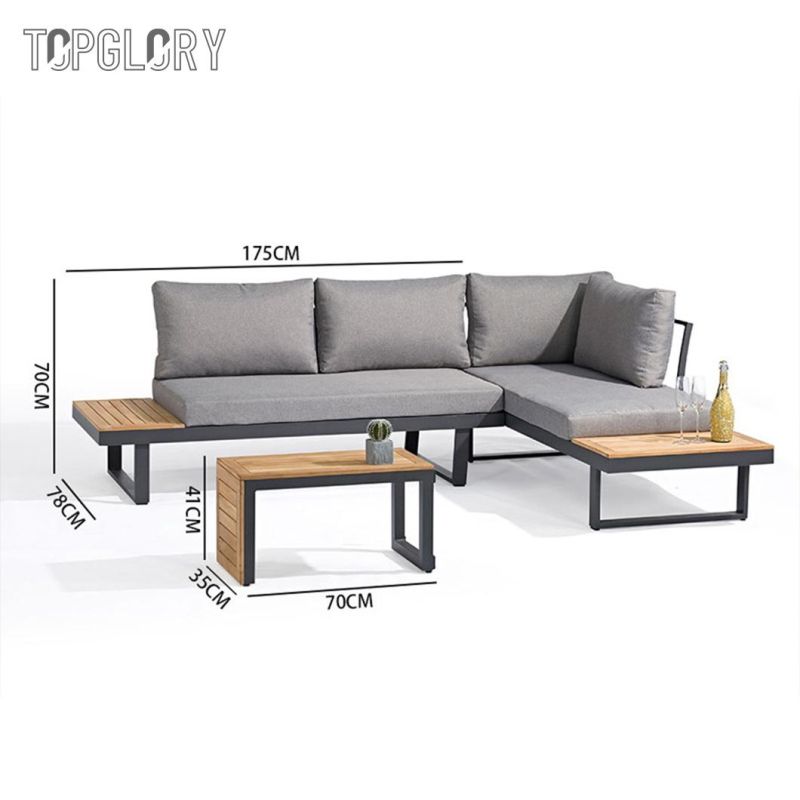 Outdoor Home Hotel Furniture Aluminium Frame Wooden Free Sectional Lounge Corner Sofa Set