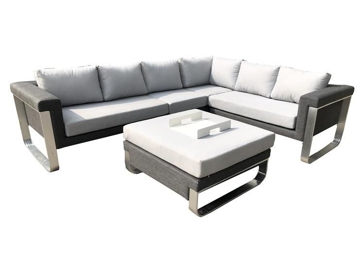 China Modern Designs Comfortable Patio Garden Aluminium Contemporary Sofa Set Fabric Outdoor Sectional Sofas