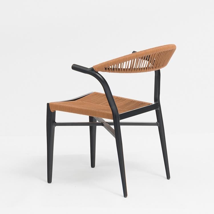 Black Cheap Aluminum Chairs with Round Cotton Rope Kids Park Bench Garden Furniture