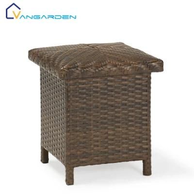 Portable Outdoor Metal Rattan Stool Chair with Storage Function