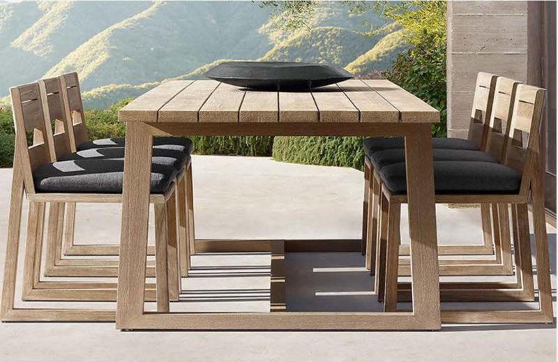 Hotel Garden Furniture 6 Seats Rectangular Villa Dining Table Handcrafted Wooden Apartment Outdoor Furniture Teak Fabric Seat Dining Chair Table Set