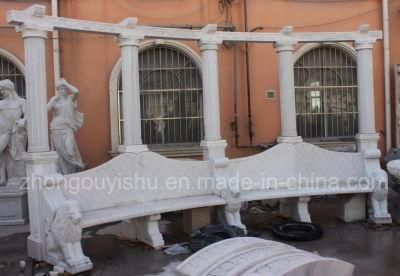 Lion Sculpture Stone Carving Natural Marble Garden Bench