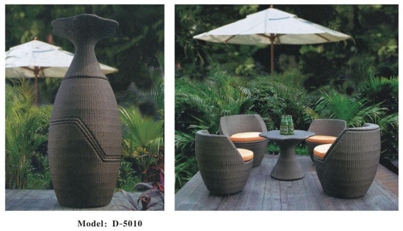 High Quality Brown Rattan Outdoor Furniture Wicker Table and Chairs, Stack up with Shapes for Easy Package