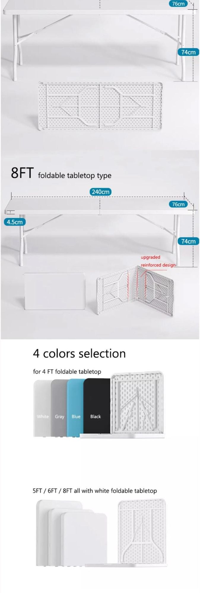 5FT Rectangle Foldable Camping Outdoor Picnic Dining White Plastic Folding Tables