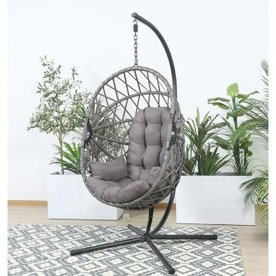 Kd Foldable Hanging Chair with Round Frame Rattan Hanging Egg Garden Rattan Swing Chair