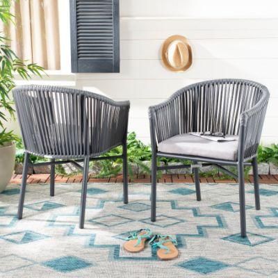 Hot Selling PE Rattan Weaving Rope Chair for Outdoor Patio Furniture Garden Set in Grey Set of 2