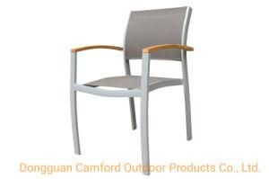 Contemporary Dining Chair / with Armrests / Aluminum / Outdoor/Stackable/Textilene