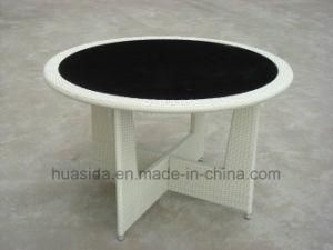 Powder Coated Aluminum Rattan Table with Tempered Glass Table Top