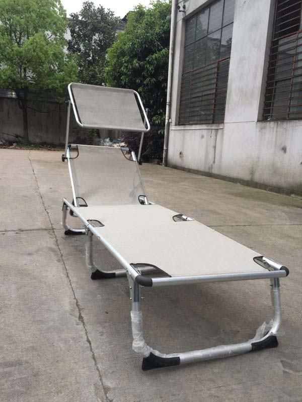 Blue Textline Fabric Aluminum Outdoor Chaise Lounge, Folding Sun Lounger with Shadow Cover
