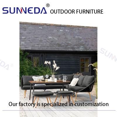 Black Rattan Villa Project Set Wicker Woven Talking Sofa