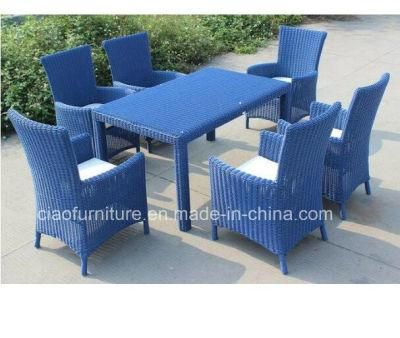 Hot Sell Garden Furniture blue Rattan Table Tdining Set