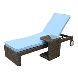 Uplion Outdoor Furniture Beach Sunbed Rattan Chaise Lounge with Wheel Garden Pool Wicker Daybed