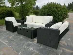 6 Pieces Gas Recliner Sofa Set with Stool Rattan Furniture