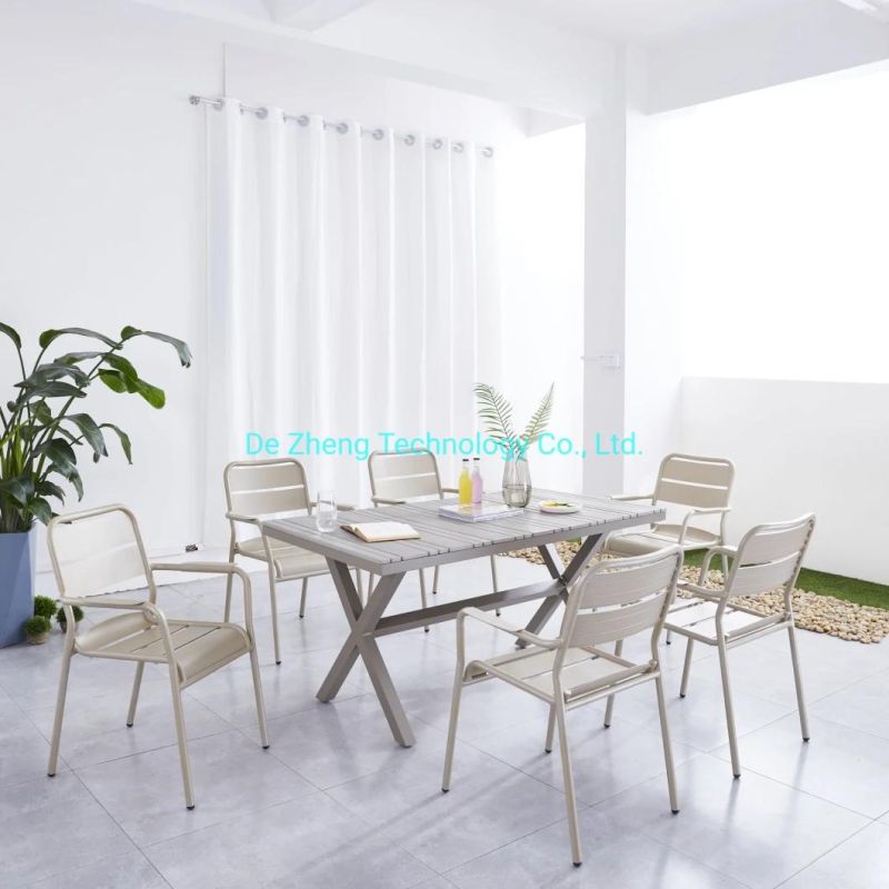 Aluminum Outdoor Dining Set Plastic Wood Expandable X Leg Outdoor Table