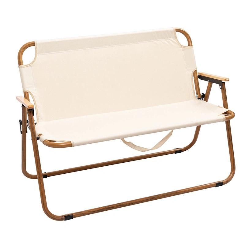Aluminum Alloy Wood Grain Outdoor Portable Double Folding Chair Folding